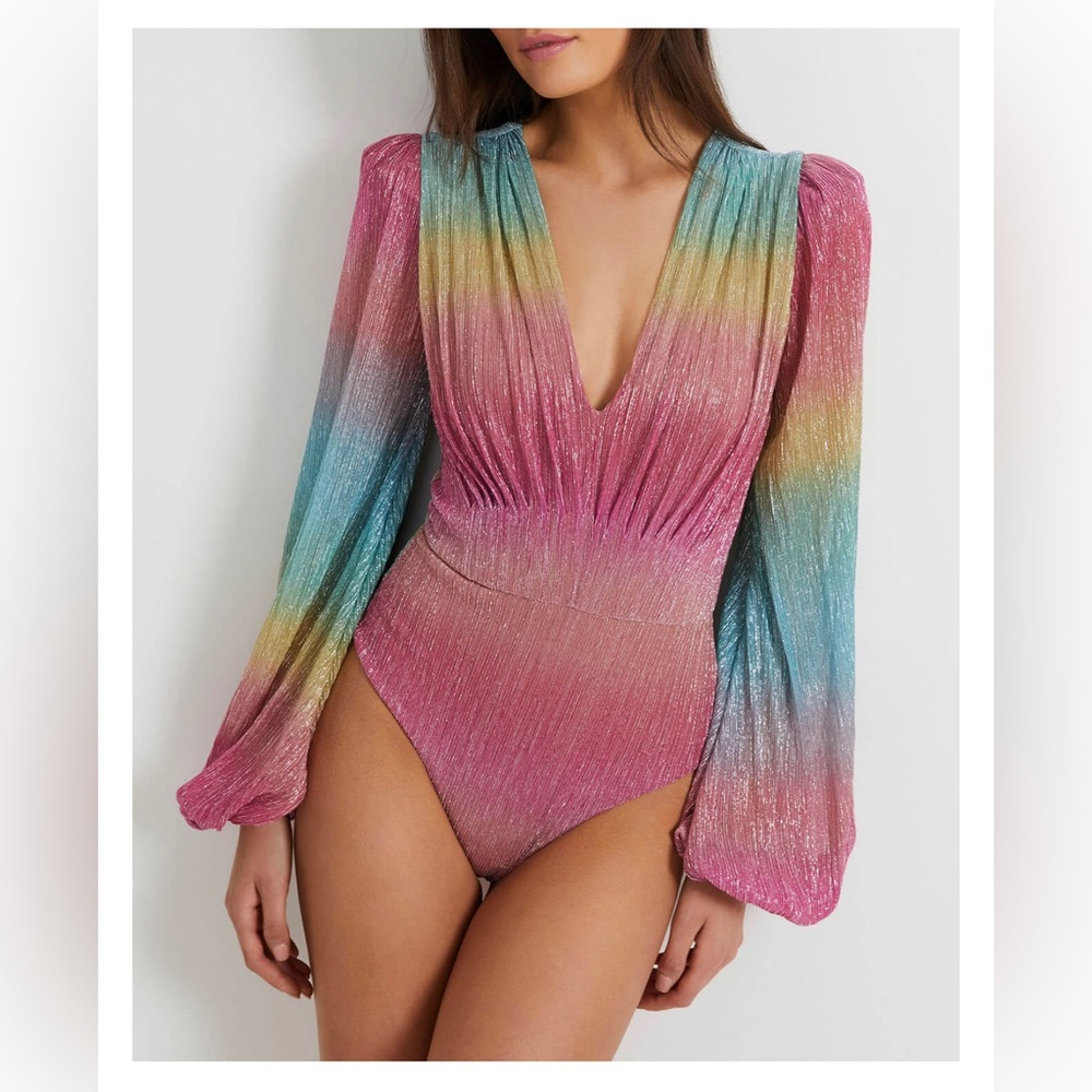 NWT PatBO PRISM LUREX PLUNGE BODYSUIT, small
